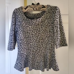 Animal Print Peplum Top in Grey & Black